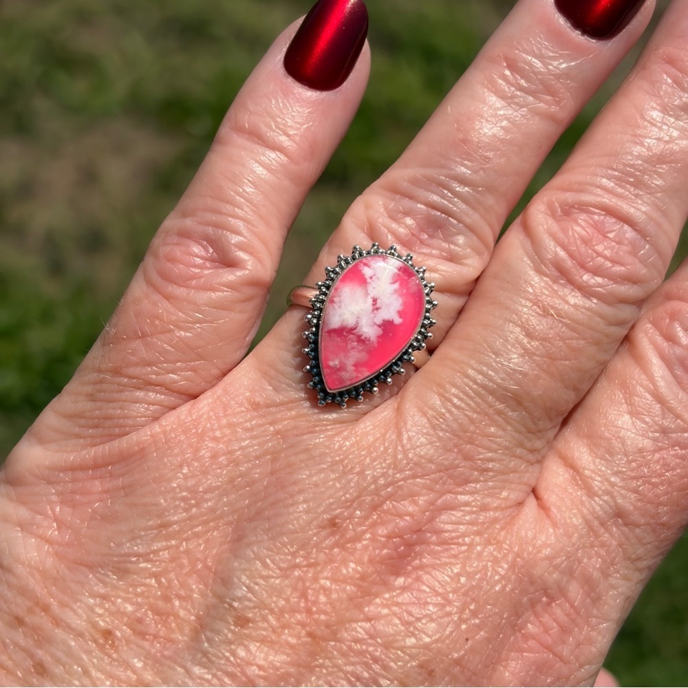 925 Sterling Silver Pink Dream Agate Ring